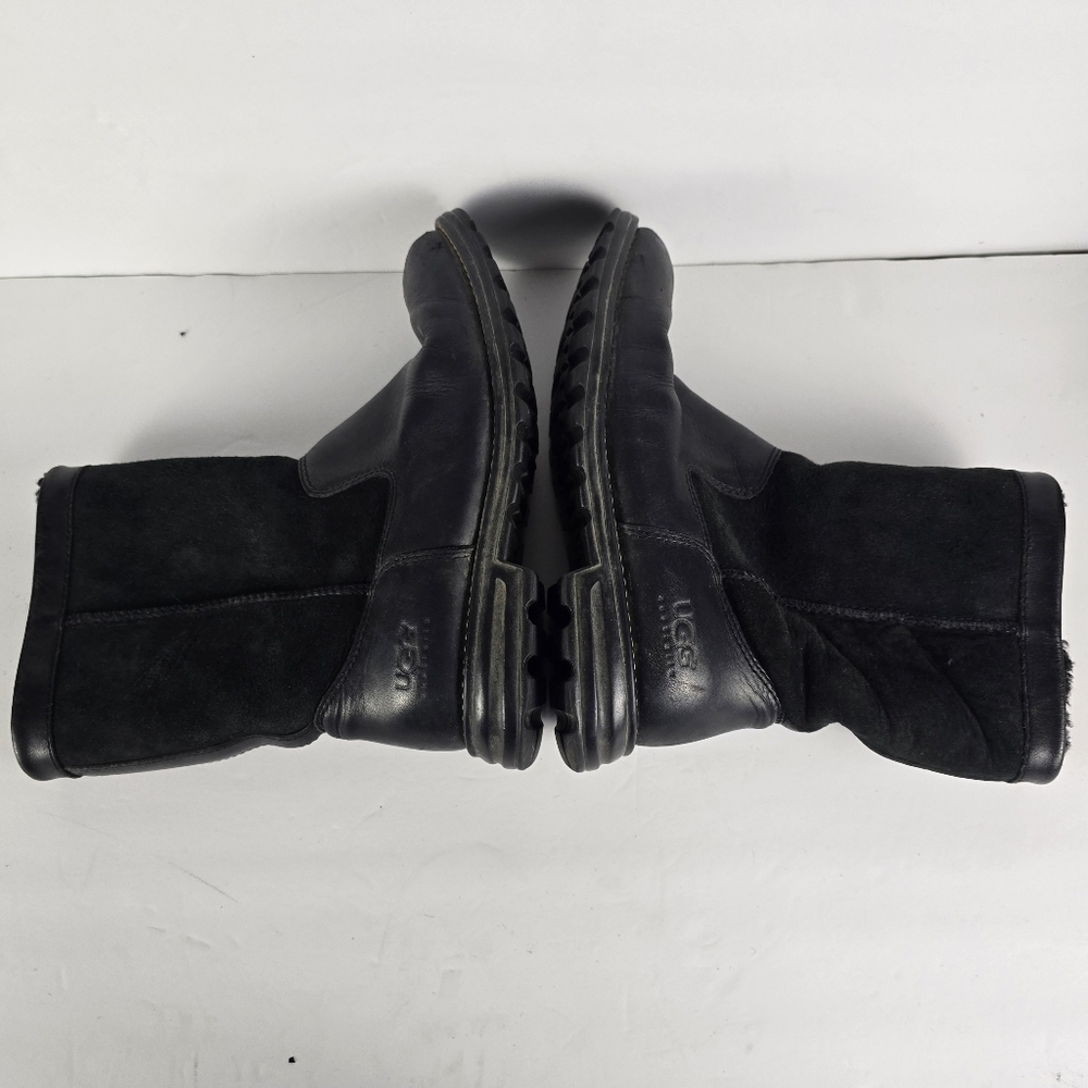 Ugg Womens Black Brooks Shearling Lined Winter Casual Suede and Leather Size 7 - Picture 5 of 14